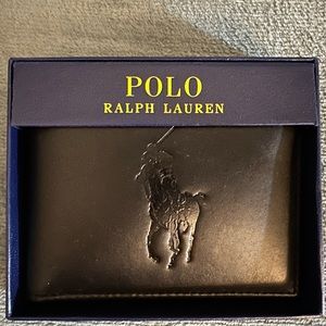 NWOB Polo Ralph Lauren Big Pony Black Leather Wallet Bifold